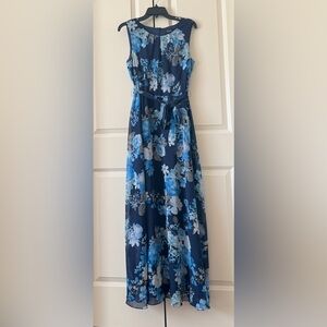 Y2K K Studio Babydoll Maxi Dress Womens 12 Blue & White Floral Print Tropical